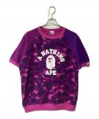 BAPE BY A BATHING APEベイプバイアベイシングエイプ）の古着「半袖スウェット」｜パープル×ピンク