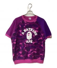BAPE BY A BATHING APE（ベイプバイアベイシングエイプ）の古着「半袖スウェット」｜パープル×ピンク
