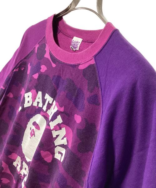 BAPE BY A BATHING APE（ベイプバイアベイシングエイプ）BAPE BY A BATHING APE (ベイプバイアベイシングエイプ) 半袖スウェット パープル×ピンク サイズ:Lの古着・服飾アイテム
