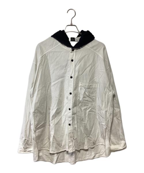 ANCELLM（アンセルム）ANCELLM (アンセルム) DENIM HOODIE SHIRT ホワイト×ブラック サイズ:2の古着・服飾アイテム