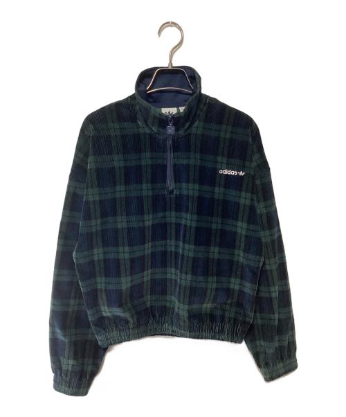 adidas（アディダス）adidas (アディダス) コーデュロイ タータン ハーフジップトップ グリーン×ブルー サイズ:Sの古着・服飾アイテム