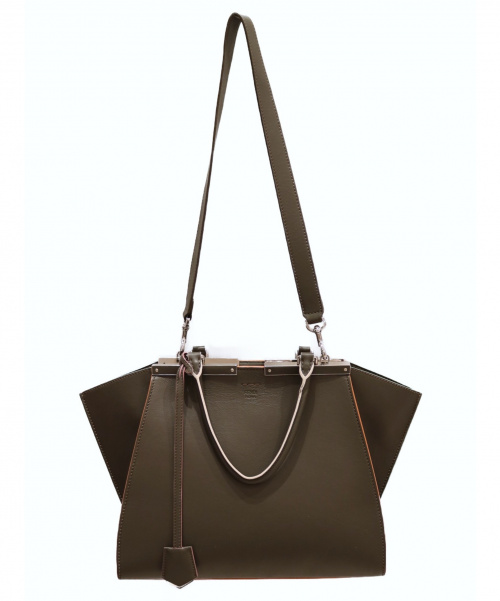 FENDI（フェンディ）FENDI (フェンディ) トロワジュール /2WAYショルダーバッグ グレー×オレンジ カーフスキンの古着・服飾アイテム