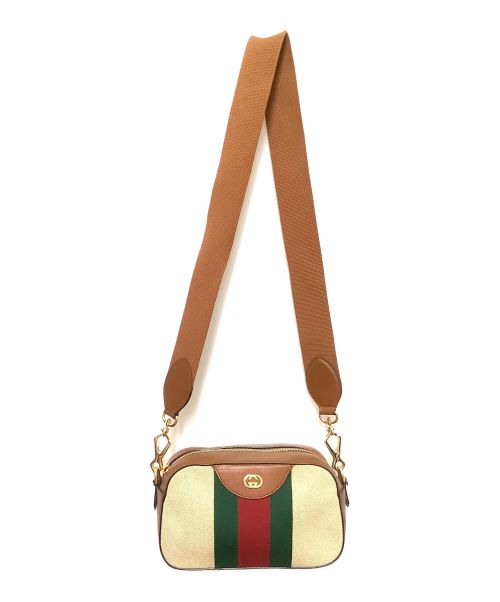 GUCCI（グッチ）GUCCI (グッチ) Vintage Web Canvas Shoulder Bag ブラウンの古着・服飾アイテム