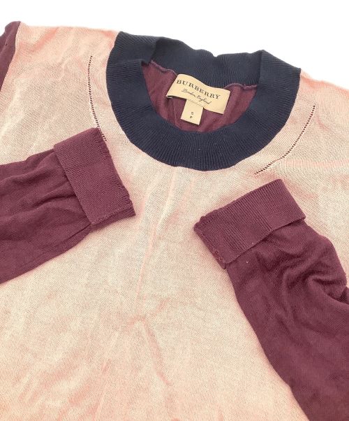 BURBERRY LONDON ENGLAND（バーバリー ロンドン イングランド）BURBERRY LONDON ENGLAND (バーバリー ロンドン イングランド) Buck Colorblock Silk Blend Sweater ピンク×ボルドー サイズ:Sの古着・服飾アイテム