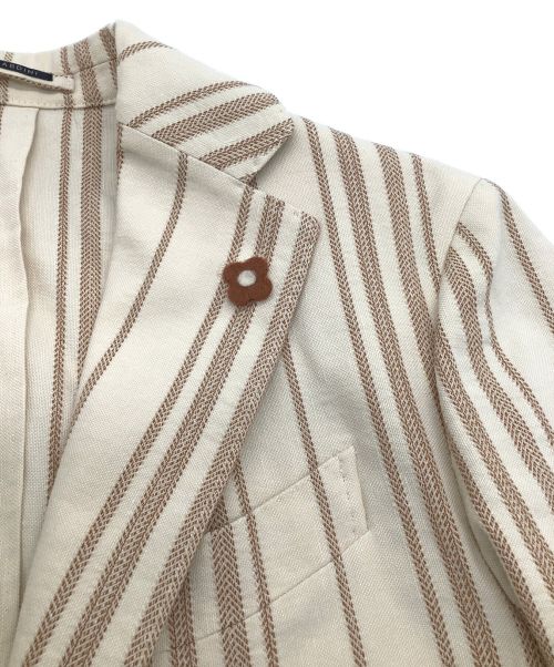 LARDINI（ラルディーニ）LARDINI (ラルディーニ) 段返り3ボタンストライプジャケット ベージュ×ブラウン サイズ:44の古着・服飾アイテム