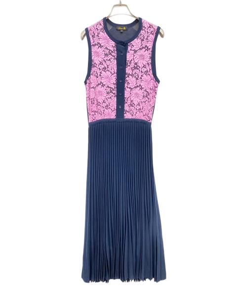 DRAWER（ドゥロワー）DRAWER (ドゥロワー) コットンレースプリーツニットワンピース ネイビー×ピンク サイズ:Sの古着・服飾アイテム