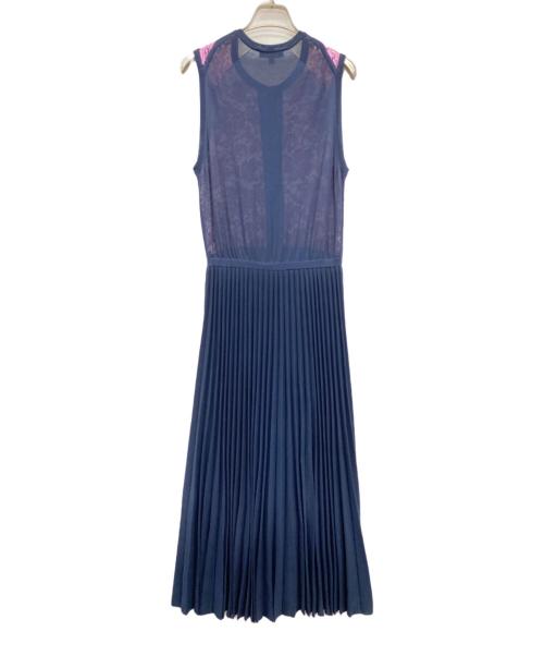 DRAWER（ドゥロワー）DRAWER (ドゥロワー) コットンレースプリーツニットワンピース ネイビー×ピンク サイズ:Sの古着・服飾アイテム