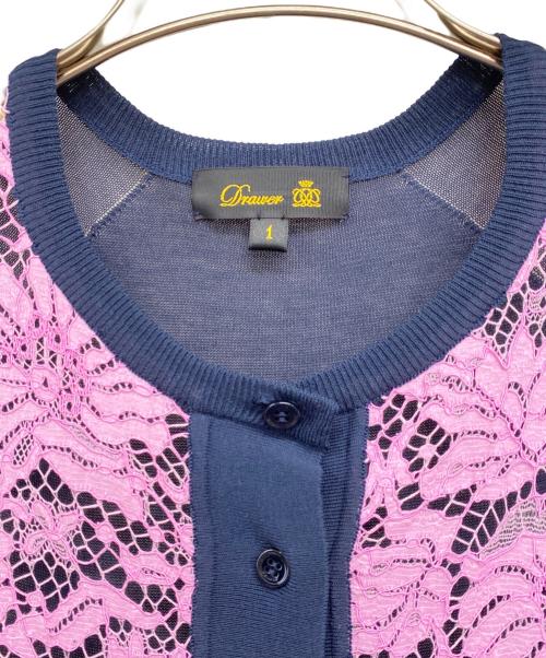 DRAWER（ドゥロワー）DRAWER (ドゥロワー) コットンレースプリーツニットワンピース ネイビー×ピンク サイズ:Sの古着・服飾アイテム