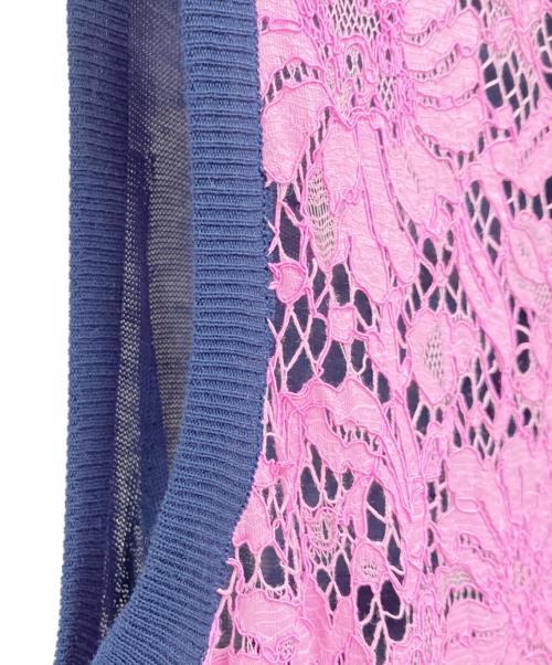 DRAWER（ドゥロワー）DRAWER (ドゥロワー) コットンレースプリーツニットワンピース ネイビー×ピンク サイズ:Sの古着・服飾アイテム