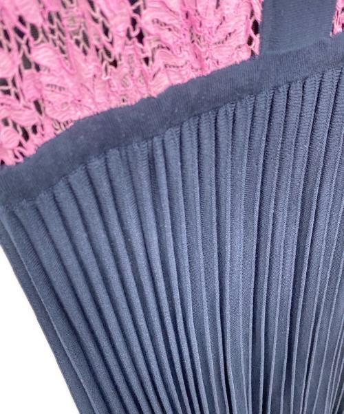 DRAWER（ドゥロワー）DRAWER (ドゥロワー) コットンレースプリーツニットワンピース ネイビー×ピンク サイズ:Sの古着・服飾アイテム