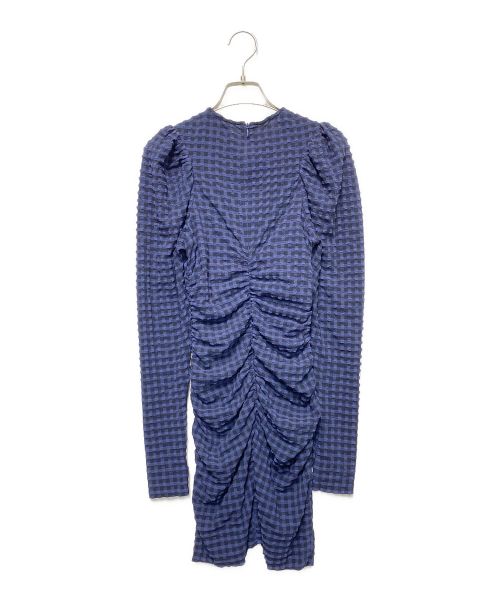 GANNI（ガニー）GANNI (ガニー) ルーシュ・ギンガム・シアサッカー・ミニドレス ネイビー サイズ:Sの古着・服飾アイテム