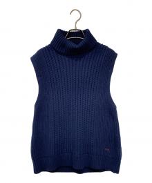 VICTORIA BECKHAM（ヴィクトリアベッカム）の古着「スリーブレス タートルネックケーブルニットベスト」｜ネイビー
