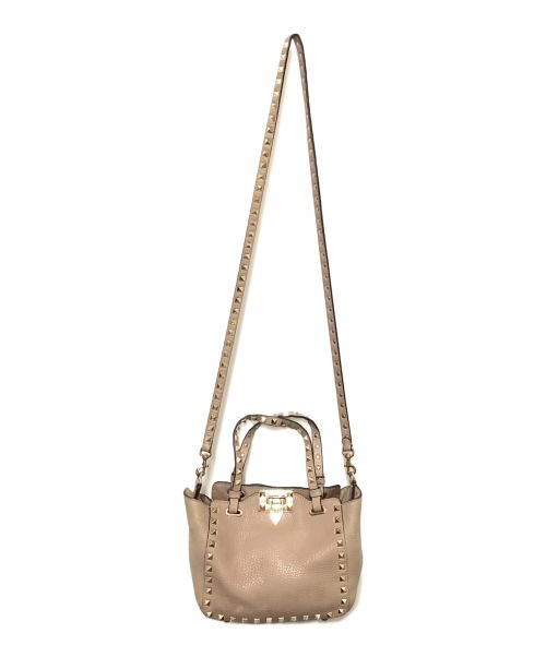 VALENTINO GARAVANI（ヴァレンティノ・ガラヴァーニ）VALENTINO GARAVANI (ヴァレンティノ・ガラヴァーニ) ロックスタッズ グレインカーフスキン ミニバッグ ピンクの古着・服飾アイテム