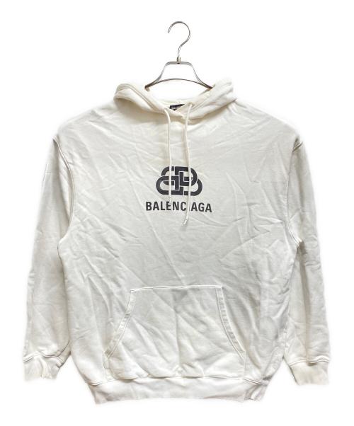 BALENCIAGA（バレンシアガ）BALENCIAGA (バレンシアガ) TEV19 BBロゴプリントプルオーバーパーカー ホワイト サイズ:XSの古着・服飾アイテム
