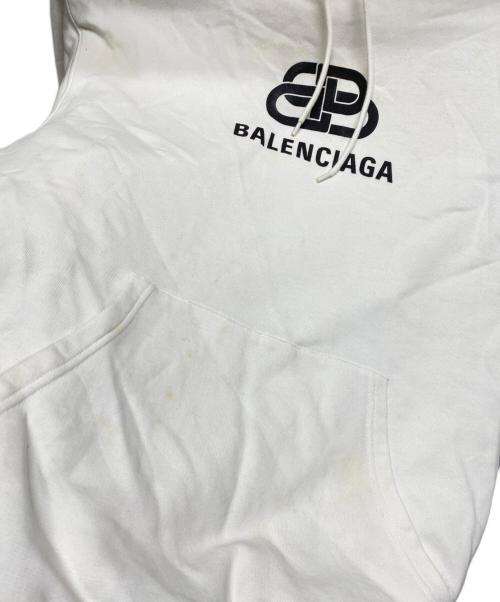 BALENCIAGA（バレンシアガ）BALENCIAGA (バレンシアガ) TEV19 BBロゴプリントプルオーバーパーカー ホワイト サイズ:XSの古着・服飾アイテム