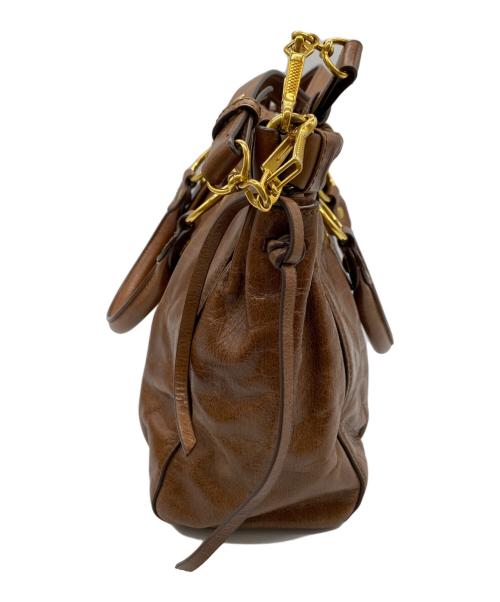 MIU MIU（ミュウミュウ）MIU MIU (ミュウミュウ) レザートートバッグ ブラウンの古着・服飾アイテム