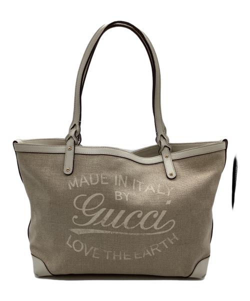 GUCCI（グッチ）GUCCI (グッチ) トートバッグ ブラウン×ホワイトの古着・服飾アイテム