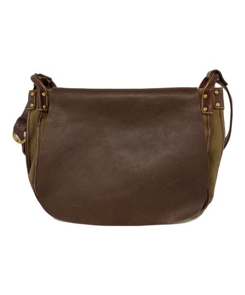 SLOW（スロウ）SLOW (スロウ) SLOW　レザーショルダーバッグ カーキ×ブラウンの古着・服飾アイテム