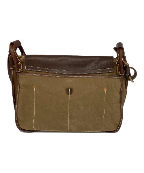 SLOW（スロウ）SLOW (スロウ) SLOW　レザーショルダーバッグ カーキ×ブラウンの古着・服飾アイテム