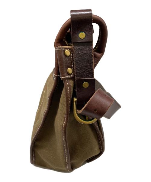 SLOW（スロウ）SLOW (スロウ) SLOW　レザーショルダーバッグ カーキ×ブラウンの古着・服飾アイテム