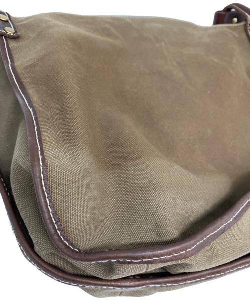 SLOW（スロウ）SLOW (スロウ) SLOW　レザーショルダーバッグ カーキ×ブラウンの古着・服飾アイテム
