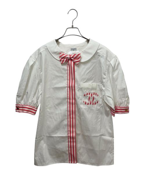 CHANEL（シャネル）CHANEL (シャネル) ココマーク ストライプ シャツブラウス ホワイト×ピンク サイズ:38の古着・服飾アイテム