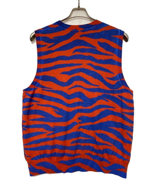 stussy（ステューシー）stussy (ステューシー) ニットベスト オレンジ×ブルー サイズ:Lの古着・服飾アイテム