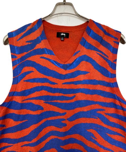 stussy（ステューシー）stussy (ステューシー) ニットベスト オレンジ×ブルー サイズ:Lの古着・服飾アイテム