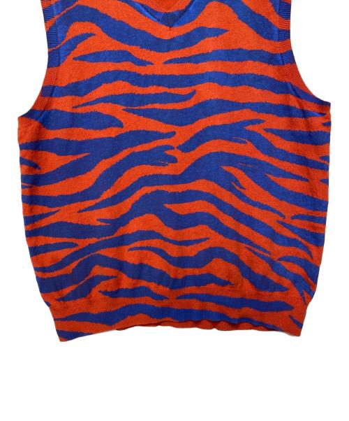 stussy（ステューシー）stussy (ステューシー) ニットベスト オレンジ×ブルー サイズ:Lの古着・服飾アイテム