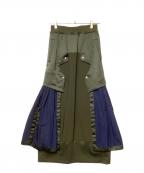 UN3D.アンスリード）の古着「デザインロングスカート」｜オリーブ×ネイビー
