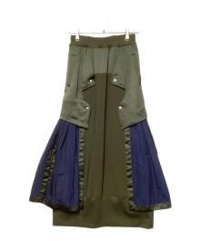 UN3D.（アンスリード）の古着「デザインロングスカート」｜オリーブ×ネイビー