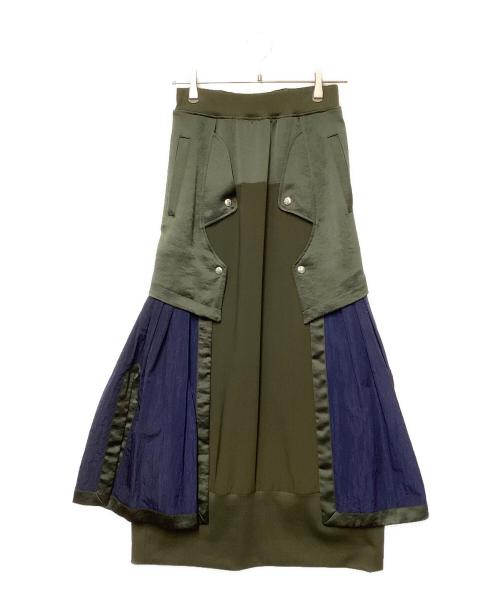 UN3D.（アンスリード）UN3D. (アンスリード) デザインロングスカート オリーブ×ネイビー サイズ:38の古着・服飾アイテム