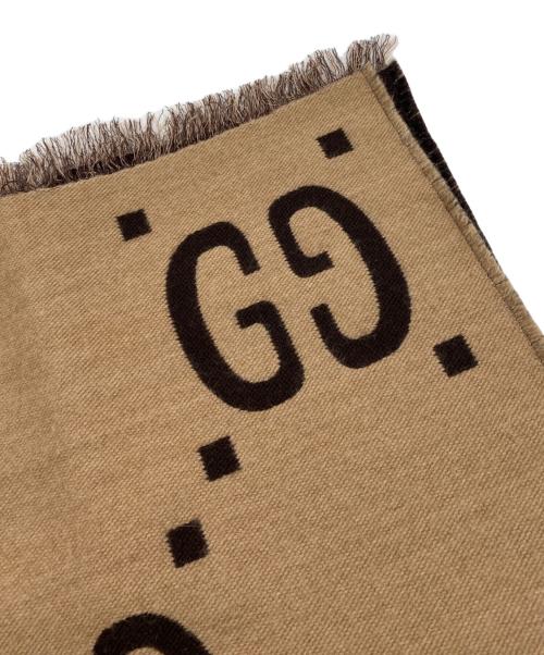 GUCCI（グッチ）GUCCI (グッチ) GGジャカードウールシルク スカーフ ベージュ×ブラウンの古着・服飾アイテム
