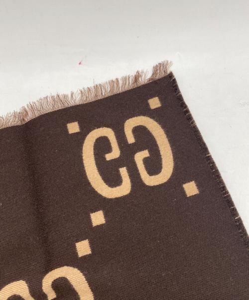 GUCCI（グッチ）GUCCI (グッチ) GGジャカードウールシルク スカーフ ベージュ×ブラウンの古着・服飾アイテム