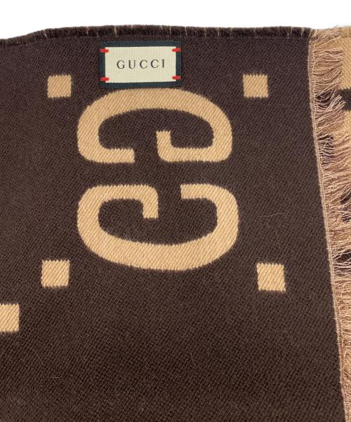 GUCCI（グッチ）GUCCI (グッチ) GGジャカードウールシルク スカーフ ベージュ×ブラウンの古着・服飾アイテム