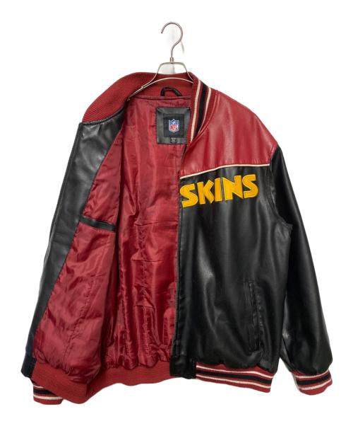 NFL（エヌエフエル）NFL (エヌエフエル) レザージャケット ブラック×レッド サイズ:2XLの古着・服飾アイテム