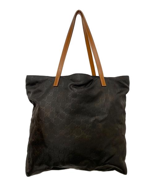 GUCCI（グッチ）GUCCI (グッチ) ナイロントートバッグ ブラック×ブラウンの古着・服飾アイテム