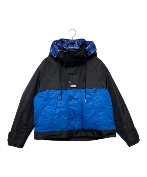 DIESEL（ディーゼル）DIESEL (ディーゼル) フーテッドチェックブルゾン ブルー サイズ:Mの古着・服飾アイテム