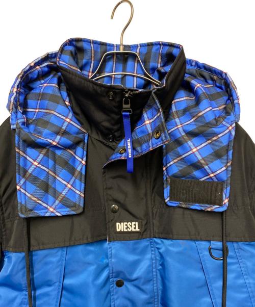 DIESEL（ディーゼル）DIESEL (ディーゼル) フーテッドチェックブルゾン ブルー サイズ:Mの古着・服飾アイテム