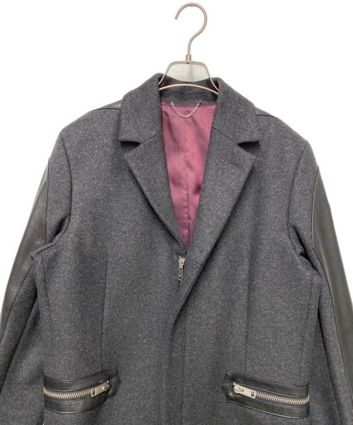 DIESEL（ディーゼル）DIESEL (ディーゼル) レザーコンビチェスターコート グレー サイズ:Mの古着・服飾アイテム