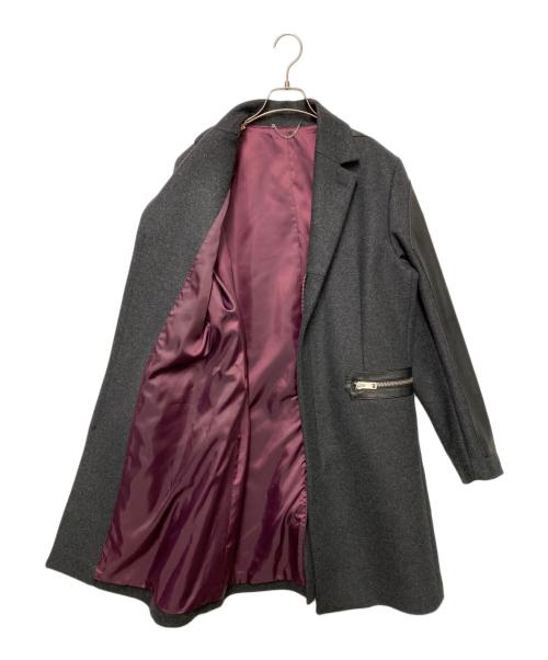 DIESEL（ディーゼル）DIESEL (ディーゼル) レザーコンビチェスターコート グレー サイズ:Mの古着・服飾アイテム