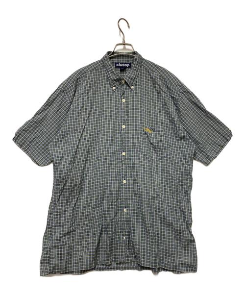 stussy（ステューシー）stussy (ステューシー) 半袖シャツ ネイビー×グリーン×イエロー サイズ:Lの古着・服飾アイテム