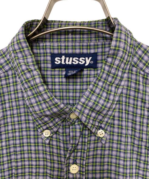 stussy（ステューシー）stussy (ステューシー) 半袖シャツ ネイビー×グリーン×イエロー サイズ:Lの古着・服飾アイテム