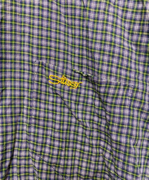 stussy（ステューシー）stussy (ステューシー) 半袖シャツ ネイビー×グリーン×イエロー サイズ:Lの古着・服飾アイテム