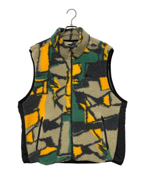stussy（ステューシー）stussy (ステューシー) Block Sherpa Vest グリーン×ベージュ×イエロー サイズ:XLの古着・服飾アイテム