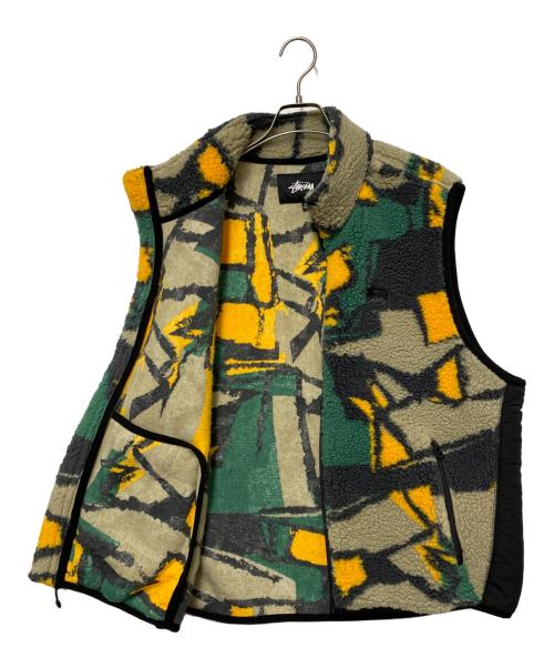 stussy（ステューシー）stussy (ステューシー) Block Sherpa Vest グリーン×ベージュ×イエロー サイズ:XLの古着・服飾アイテム