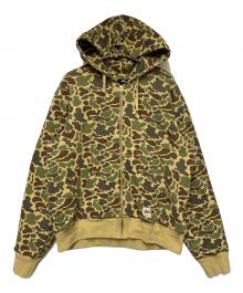 stussy（ステューシー）の古着「CAMO DOUBLE FACE ZIP HOODIE」｜グリーン×ベージュ