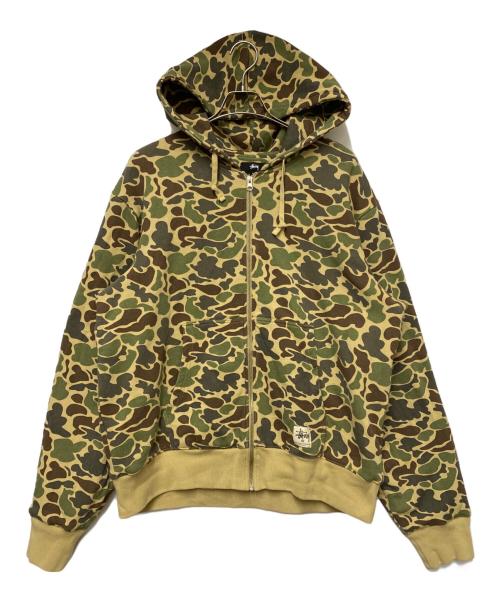 stussy（ステューシー）stussy (ステューシー) CAMO DOUBLE FACE ZIP HOODIE グリーン×ベージュ サイズ:XLの古着・服飾アイテム