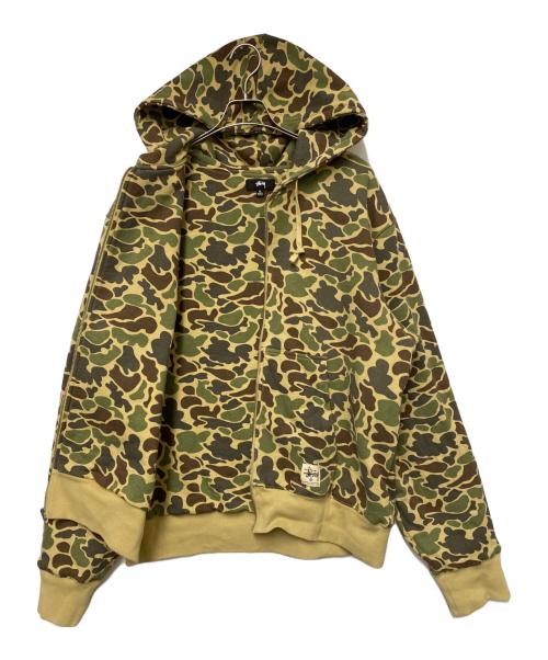 stussy（ステューシー）stussy (ステューシー) CAMO DOUBLE FACE ZIP HOODIE グリーン×ベージュ サイズ:XLの古着・服飾アイテム