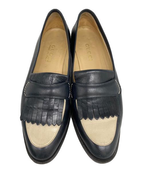 GUCCI（グッチ）GUCCI (グッチ) フリンジローファー ブラック×ホワイト サイズ:7Bの古着・服飾アイテム